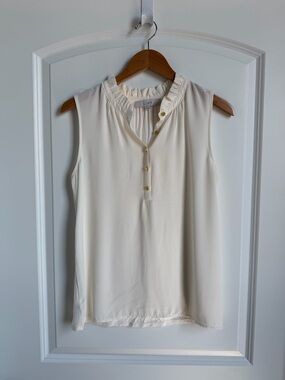 LOFT Ivory Ruffle Neck Shell